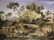 Joseph Anton Koch landscape with shepherds and cows oil painting